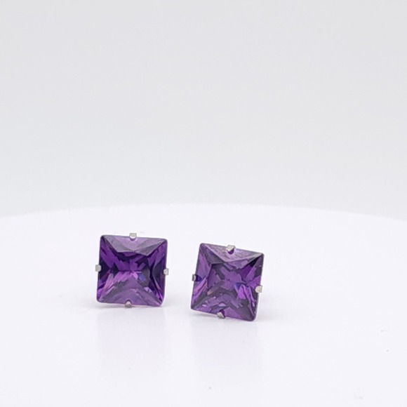 Silver 10mm Square CZ Amethyst Purple Stud Earrings – NEW - Picture 3 of 16